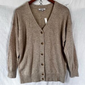 Madewell Cardigan Sweater Merino Wool Blend Beige V Neck Button Up Oversized S